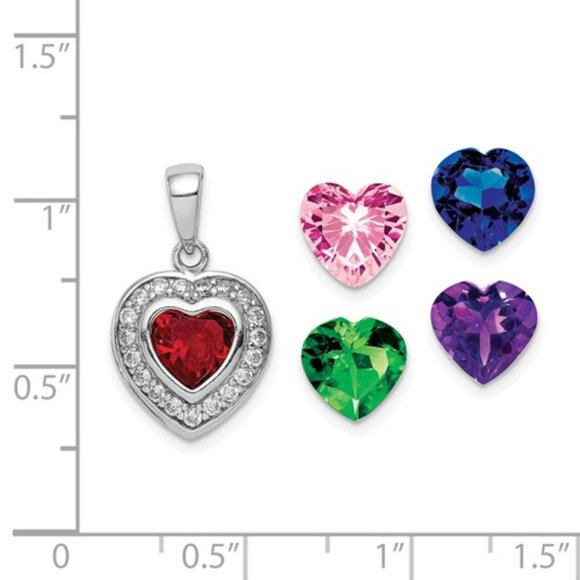 Interchangeable Silver Multi-color CZ Heart Charm includes 6 heart shaped stones - Picture 6 of 13
